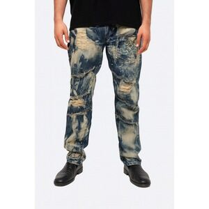 Distressed‎ Bleach Wash Jeans Tiger Patch Ripped Denim Pants